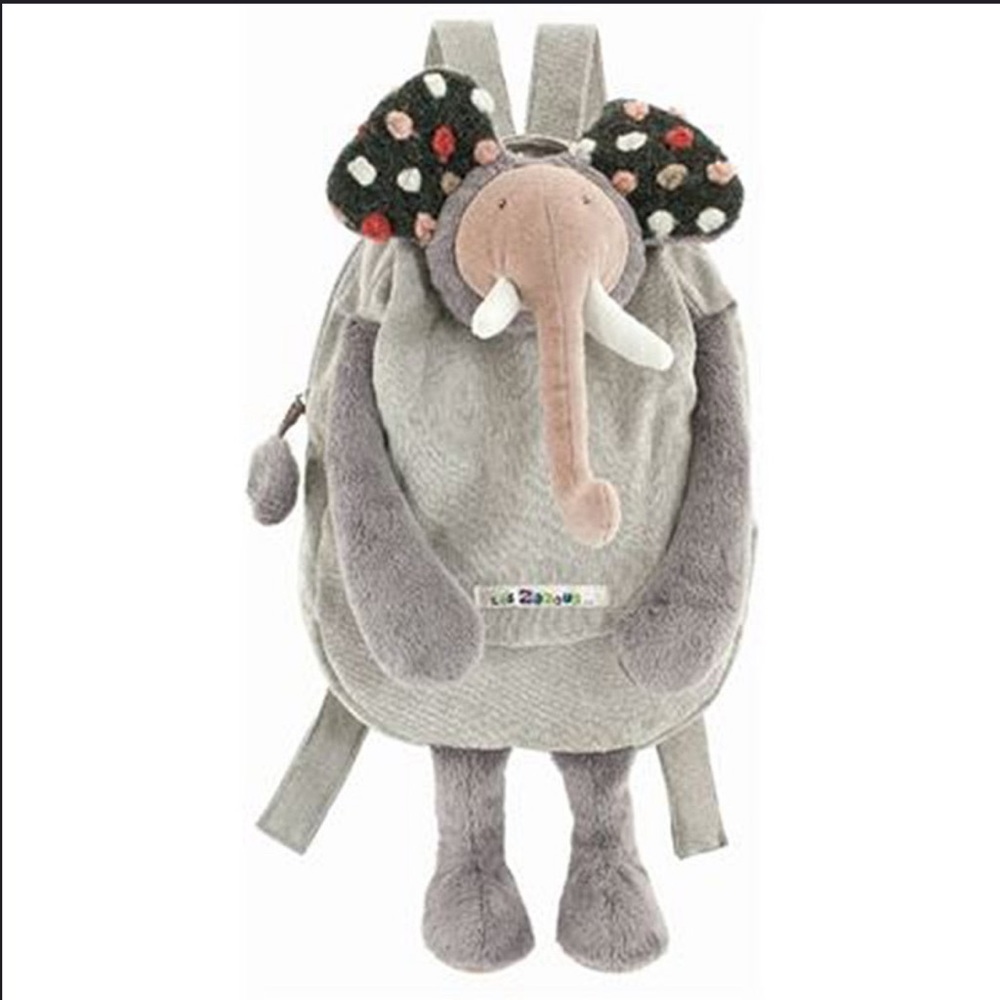 Moulin Roty zazous elephant small child’s backpack gray with polkadot ears